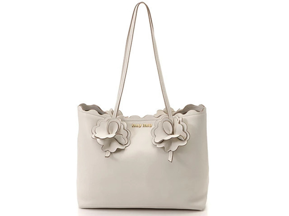 Miu Miu bag tote flower motif leather white